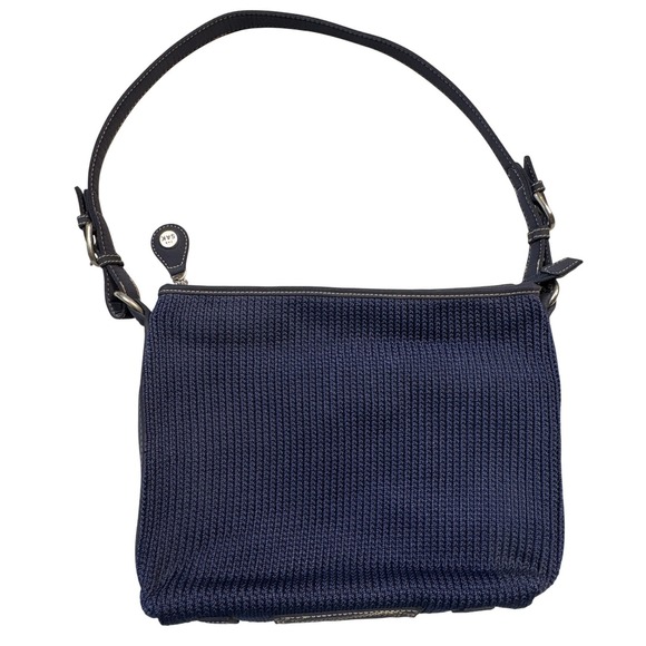 The Sak Handbags - The Sak Navy Blue Crochet Shoulder Bag Zip Top Hobo Purse Harlequin Lining